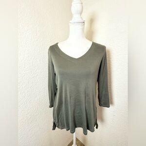 J. Jill Shirt Top Womens Small Green‎ 3/4 Sleeve V Neck Pullover